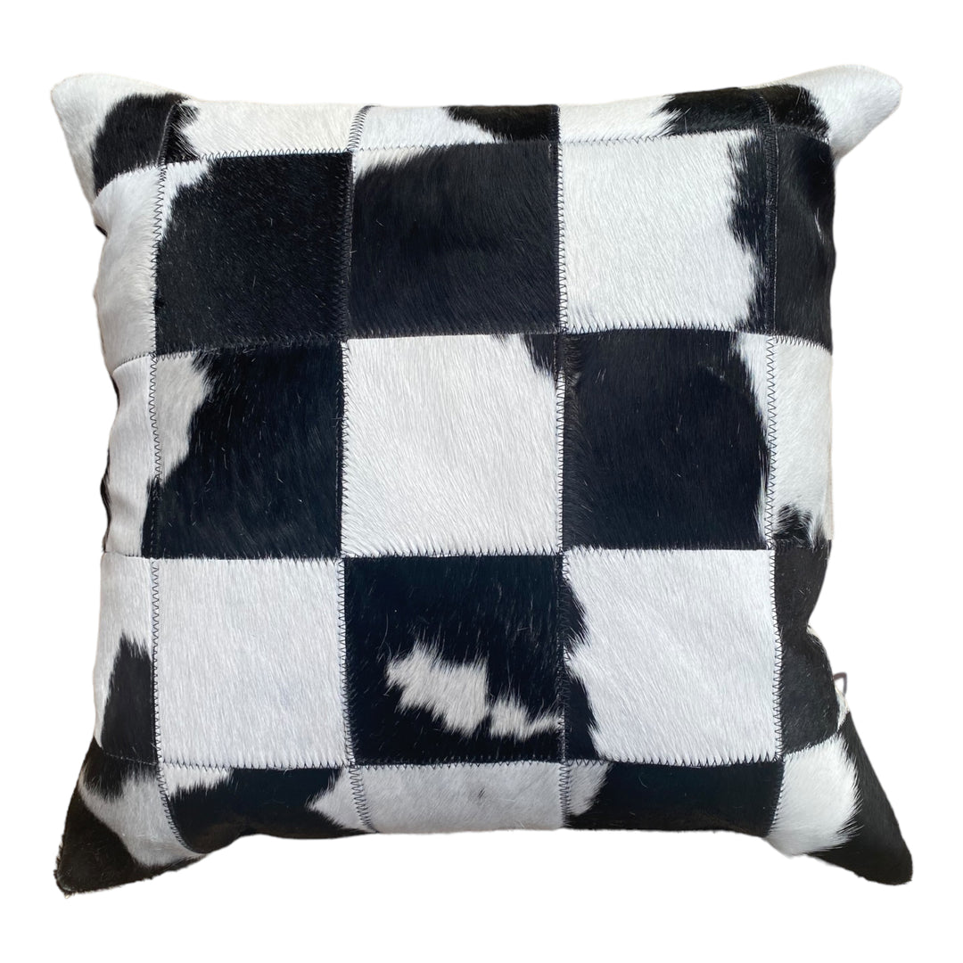 Genuine Brazilian Patchwork Cowhide Black & White Pillow 20X20