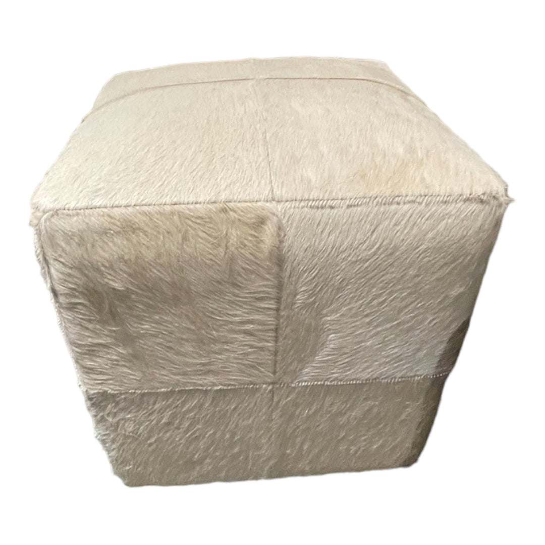 White Genuine Brazilian Cowhide patchwork pouf/ottoman 18x18x18