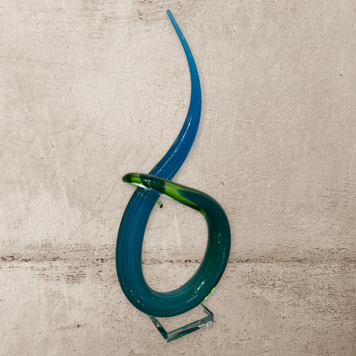 Hand Blown Spiral Abstract Blue Glass Art Sculpture