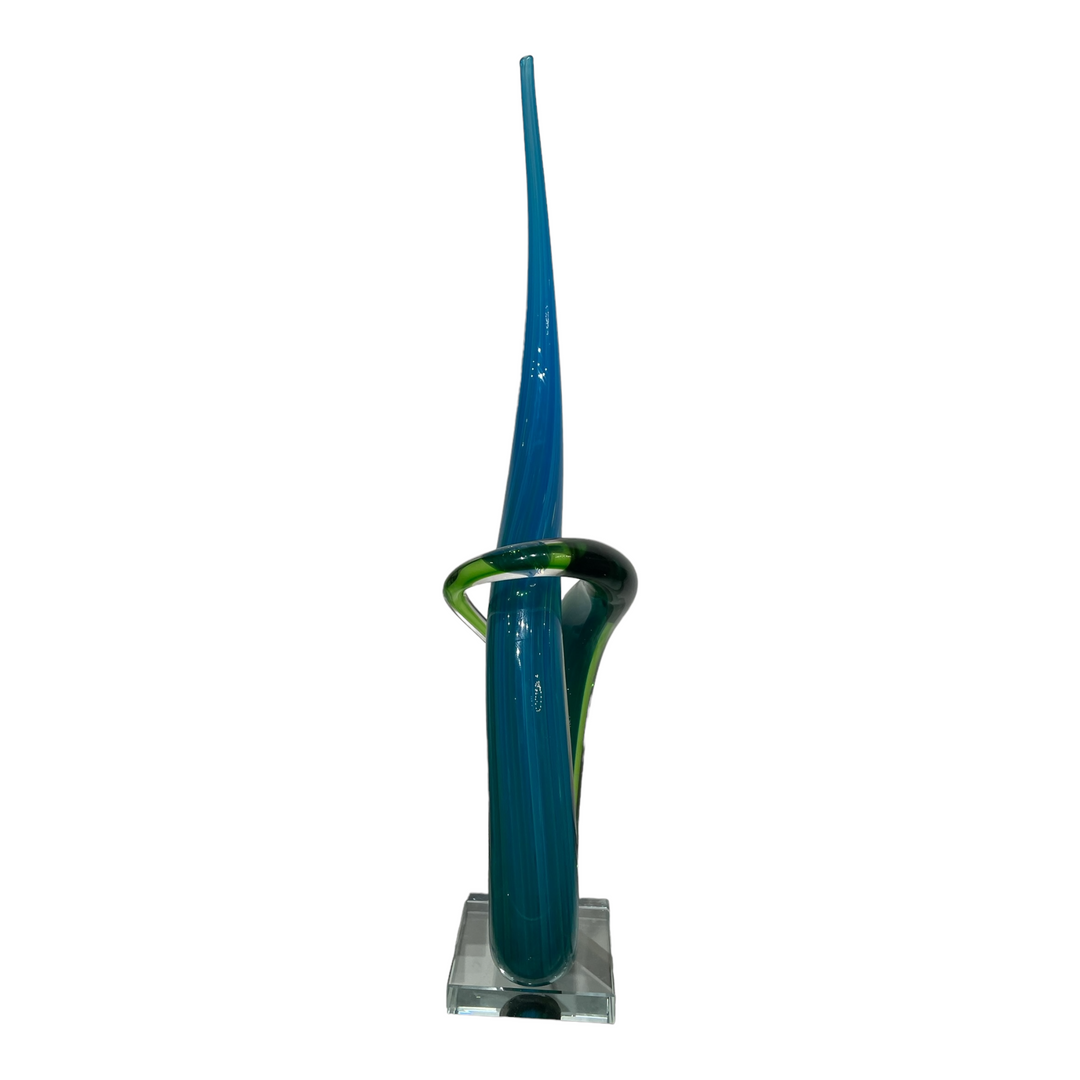 Hand Blown Spiral Abstract Blue Glass Art Sculpture