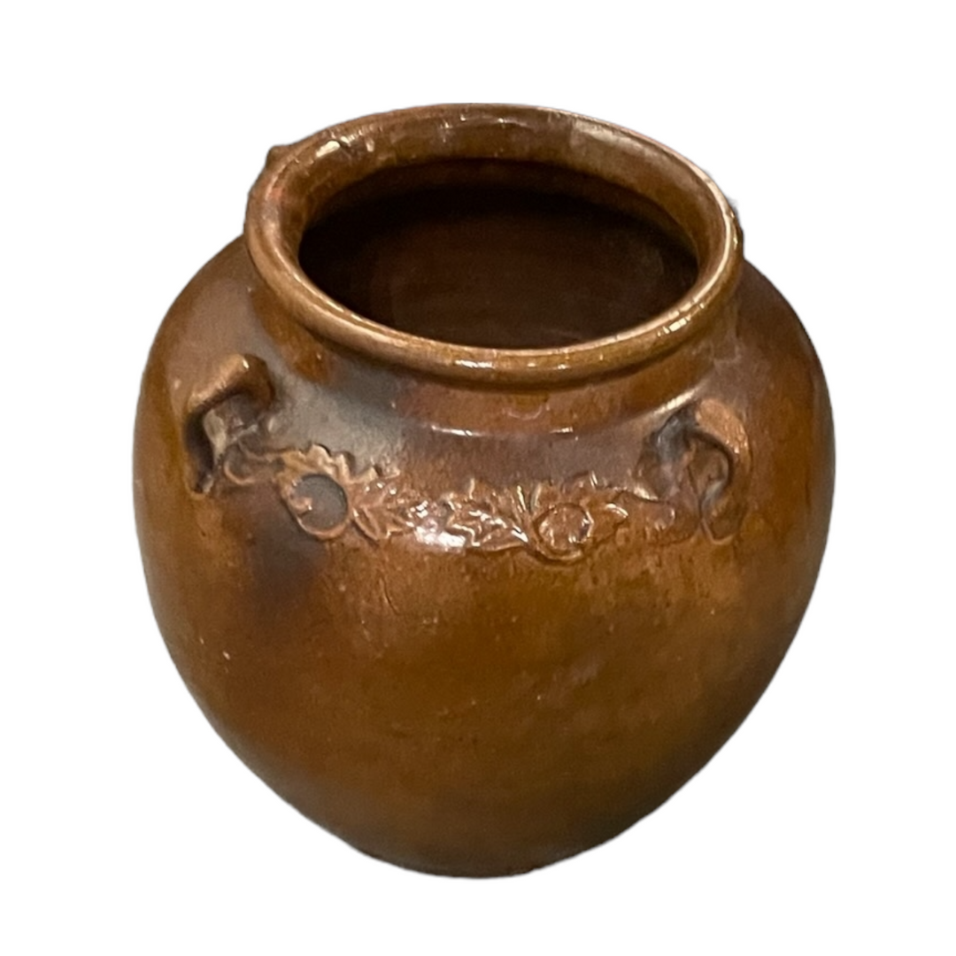 Dark Brown-Glazed Four Handle Pot
