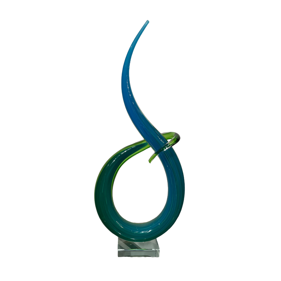 Hand Blown Spiral Abstract Blue Glass Art Sculpture