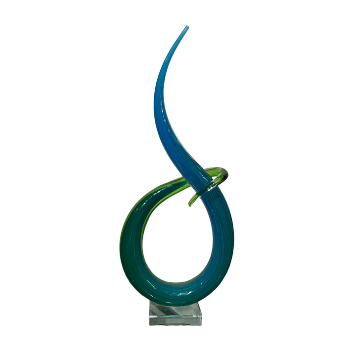 Hand Blown Spiral Abstract Blue Glass Art Sculpture