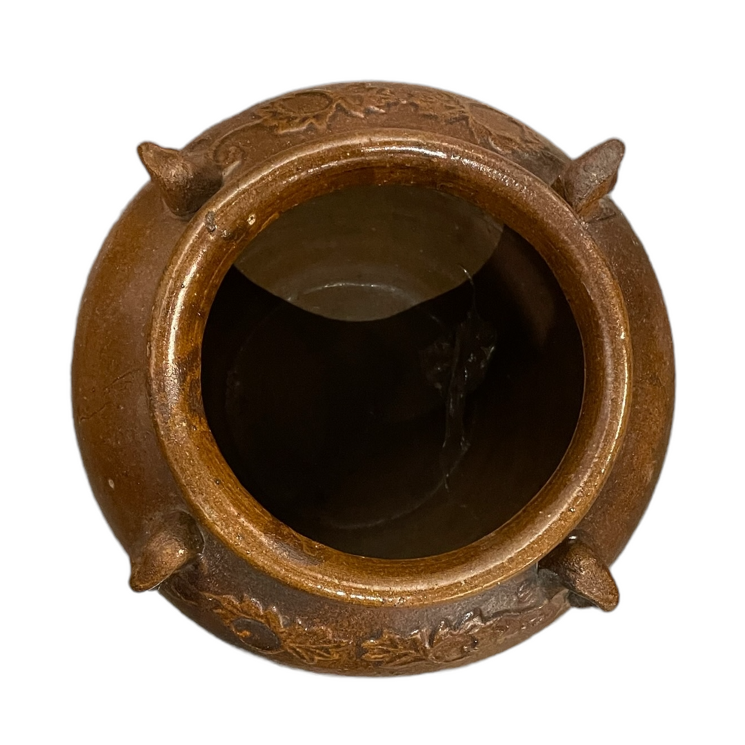 Dark Brown-Glazed Four Handle Pot
