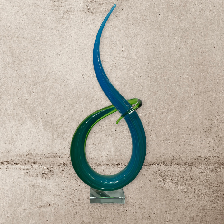 Hand Blown Spiral Abstract Blue Glass Art Sculpture