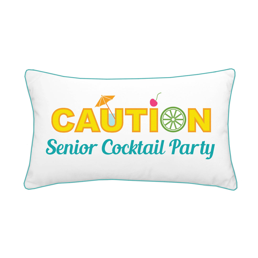 Embroidered Caution Senior Cocktail Party Indoor/Outdoor Lumbar Pillow