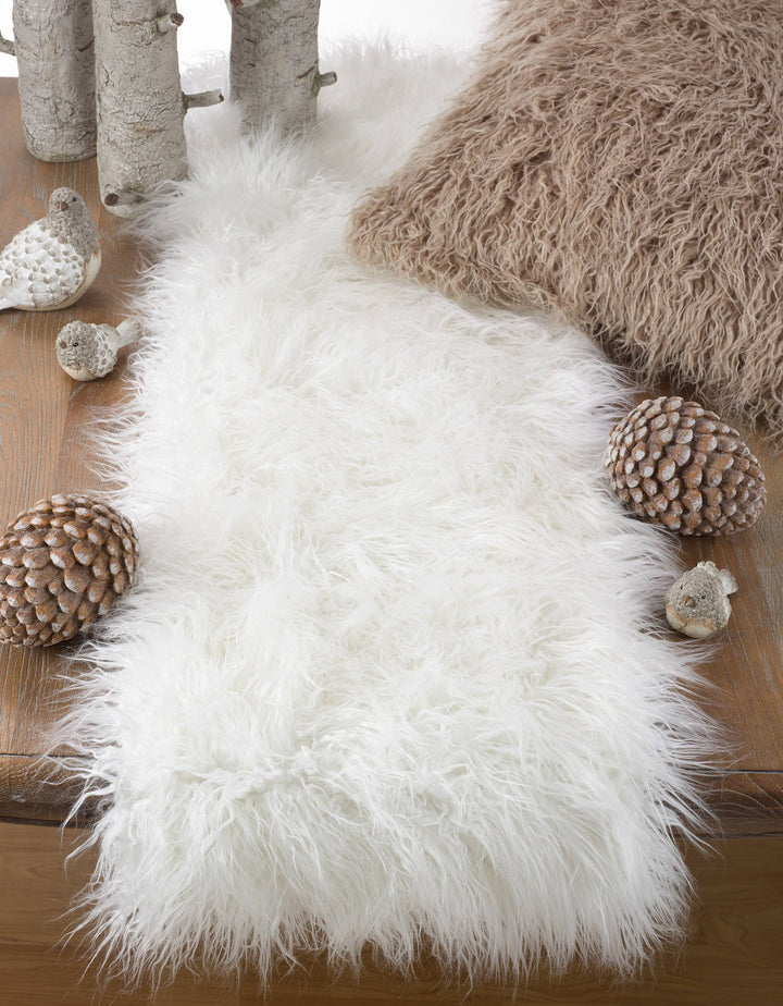 Faux Mongolian Fur Runner: Ivory 16"x72"