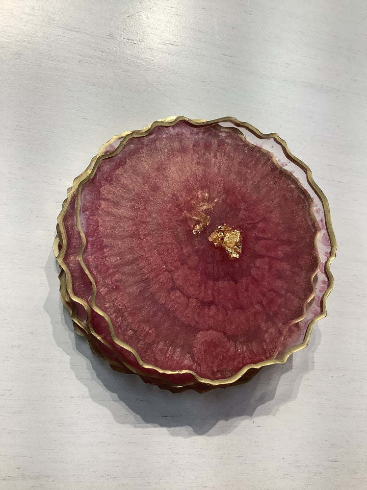 Set of 4 Round Geode Coasters: Rose
