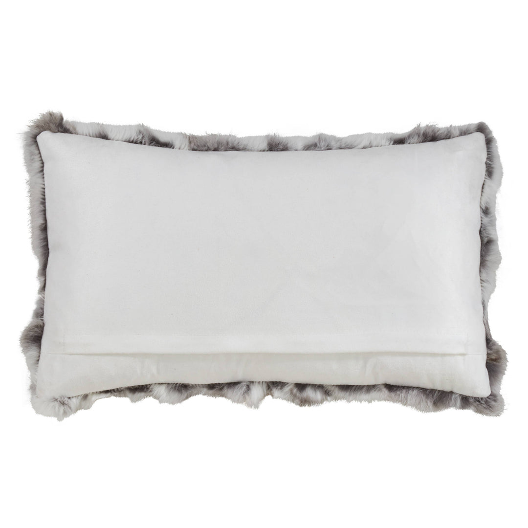 Rabbit Fur Pillow, Poly Filled: Grey, 12"x20"