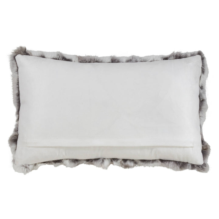 Rabbit Fur Pillow, Poly Filled: Grey, 12"x20"