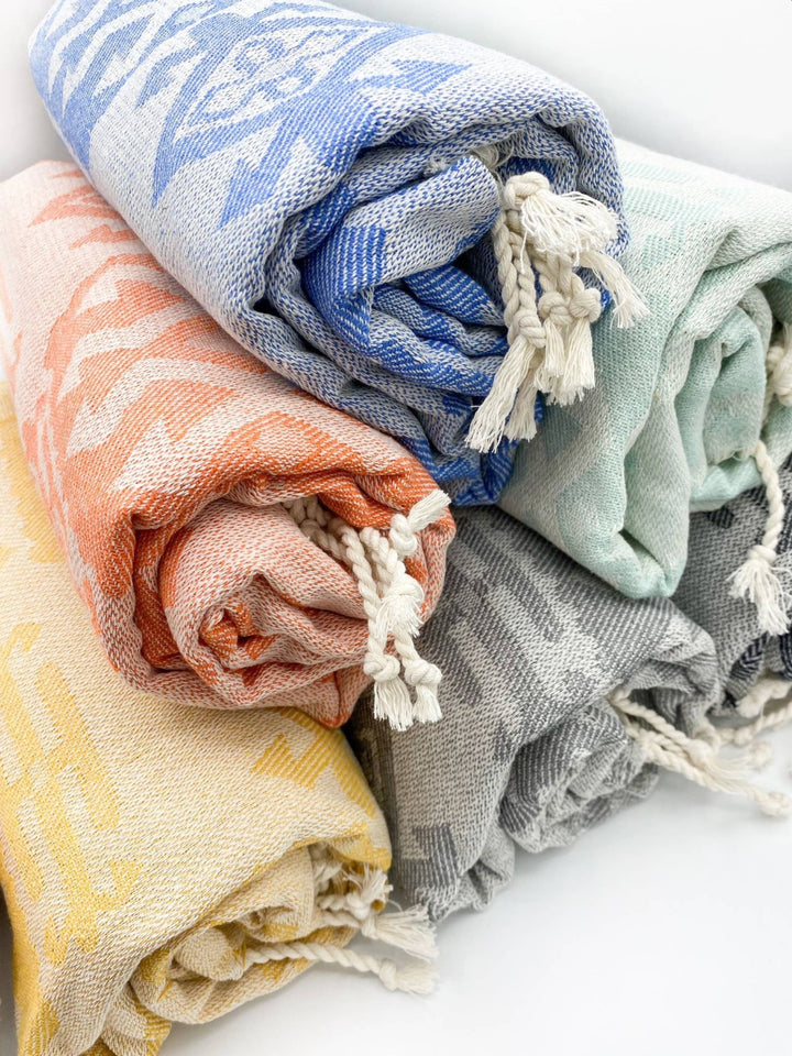 Mexican Blanket | Aztec Throw | Turkish Cotton Beach Towel: Aqua