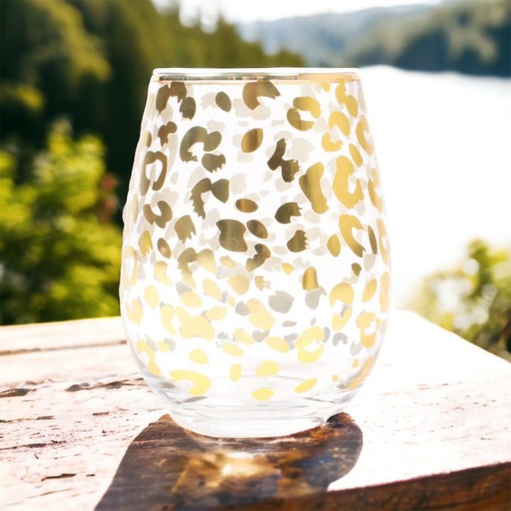 Gold Leopard Stemless Wine Glass