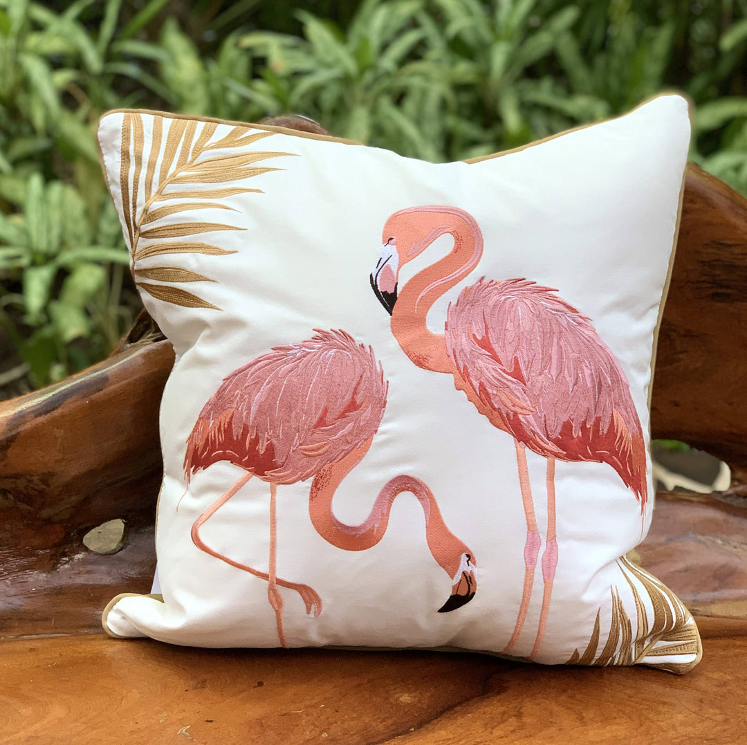 Flamingo Fancy Embroidered Indoor/outdoor Pillow