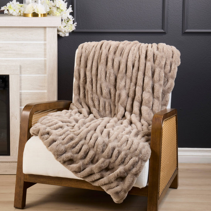 Ribbed Faux Fur Throw Blanket - Mocha, 50"x60"