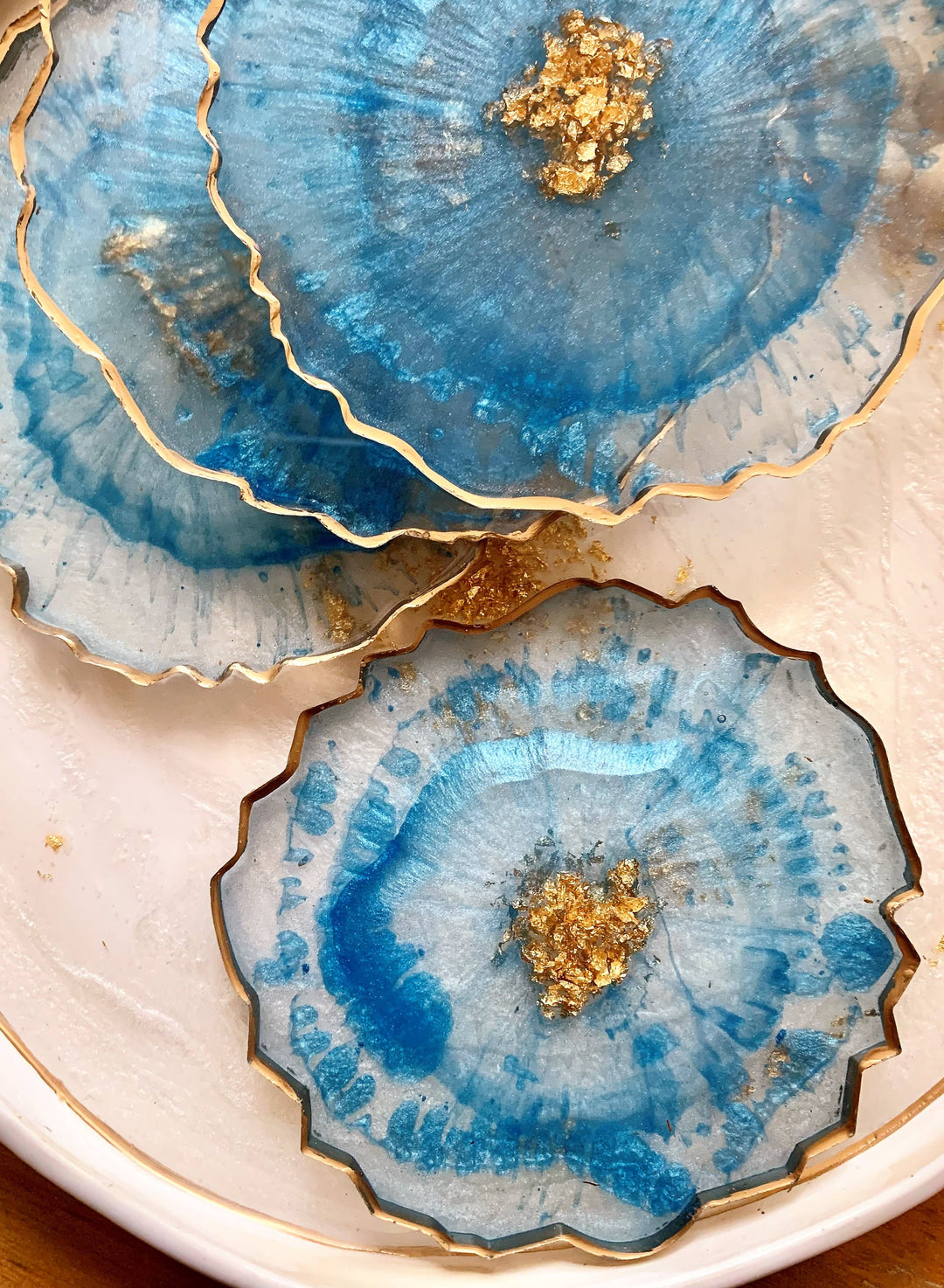 Set of 4 Round Geode Coasters: Blue