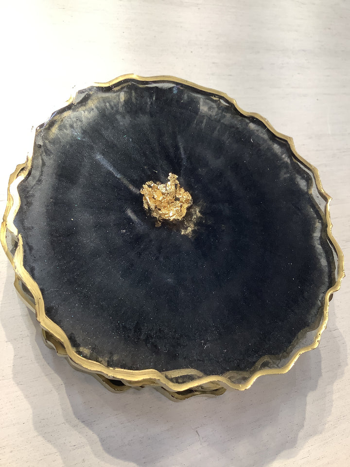 Set of 4 Round Geode Coasters: Black