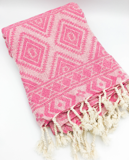 Mexican Blanket | Aztec Throw | Turkish Cotton Beach Towel: Aqua