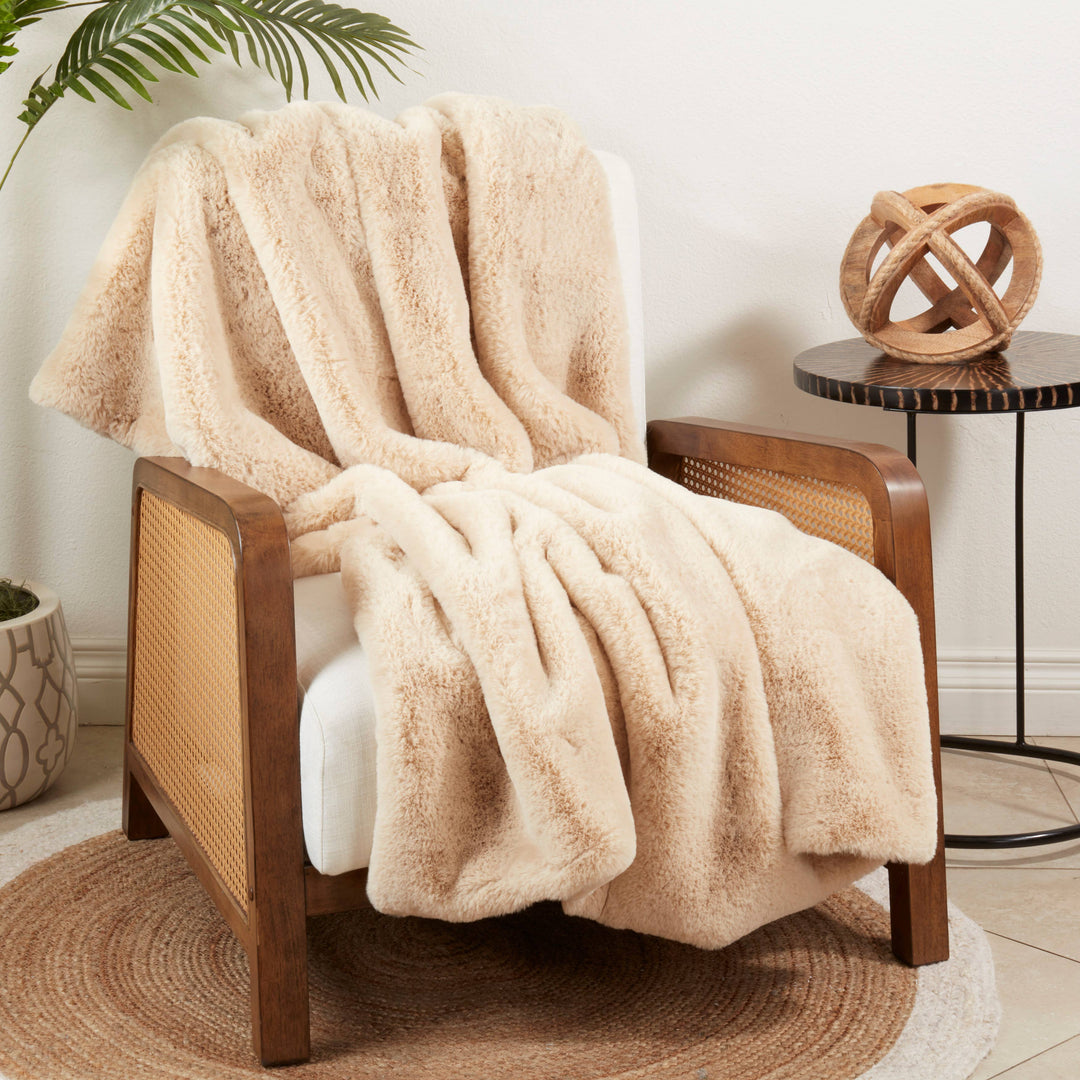 Faux Rabbit Fur Throw: Natural / 50"x60"