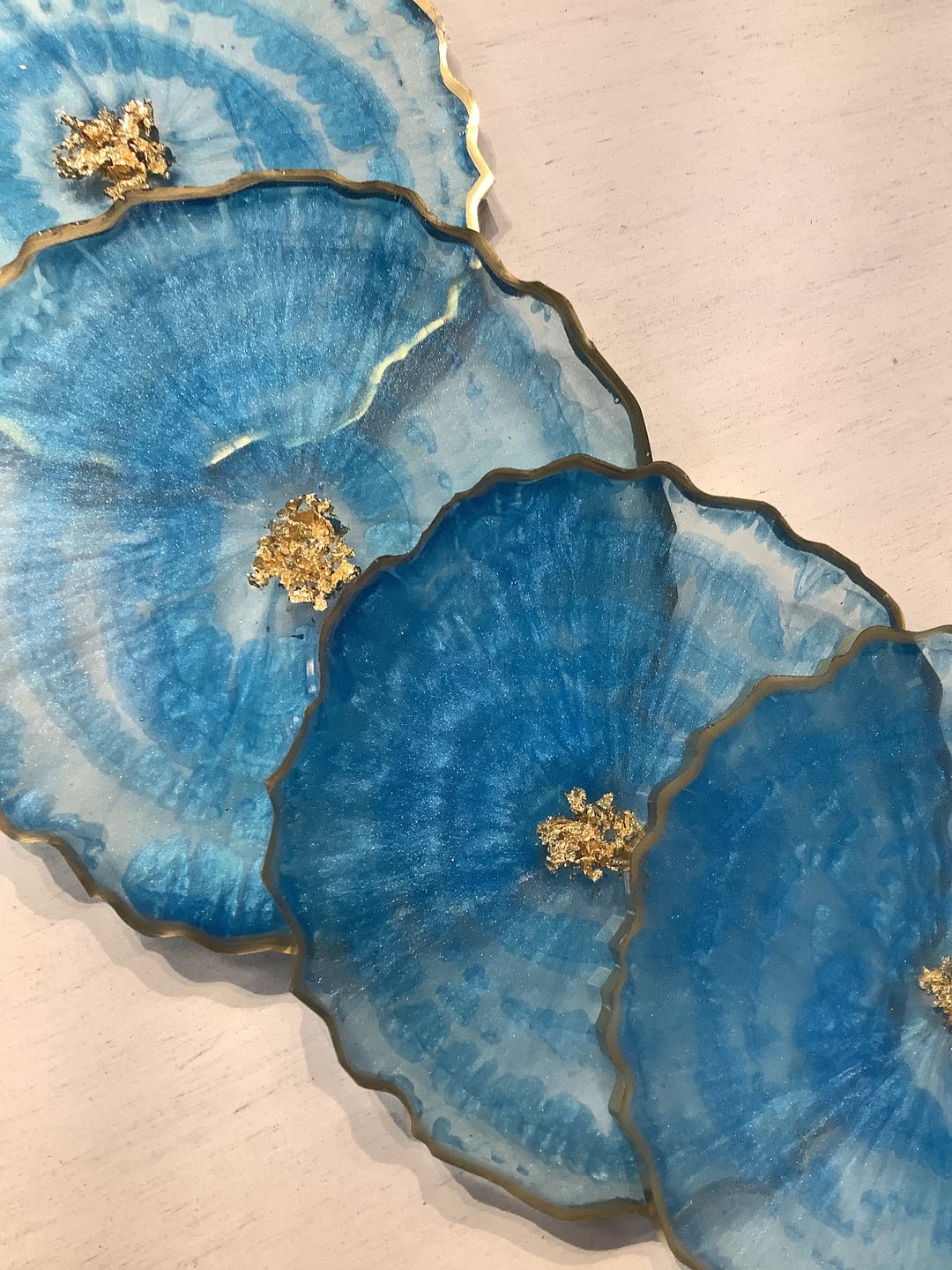 Set of 4 Round Geode Coasters: Blue