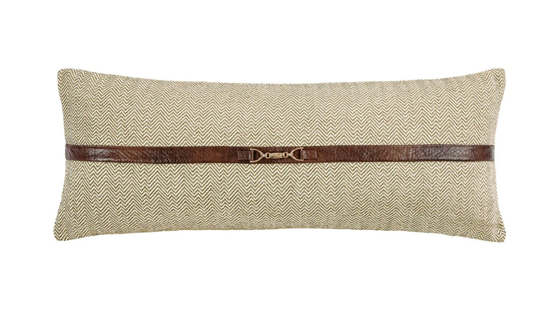 Tweed Buckle Detailed Lumbar Pillow 14x36 brown