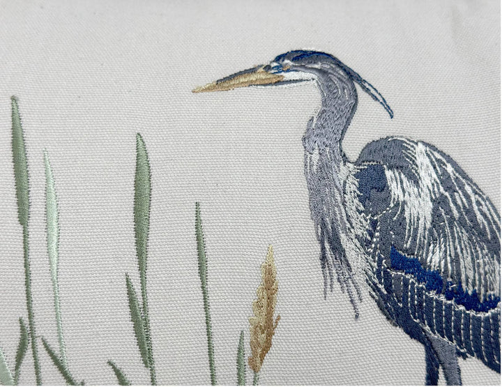 Blue Heron Embroidered Indoor Lumbar Pillow