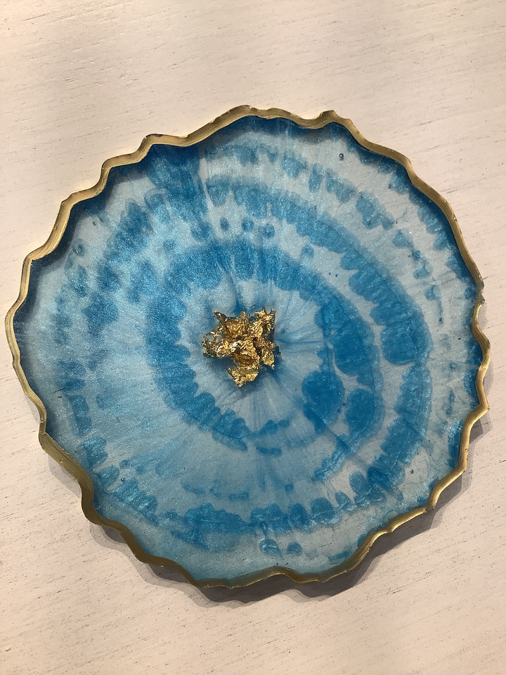 Set of 4 Round Geode Coasters: Blue