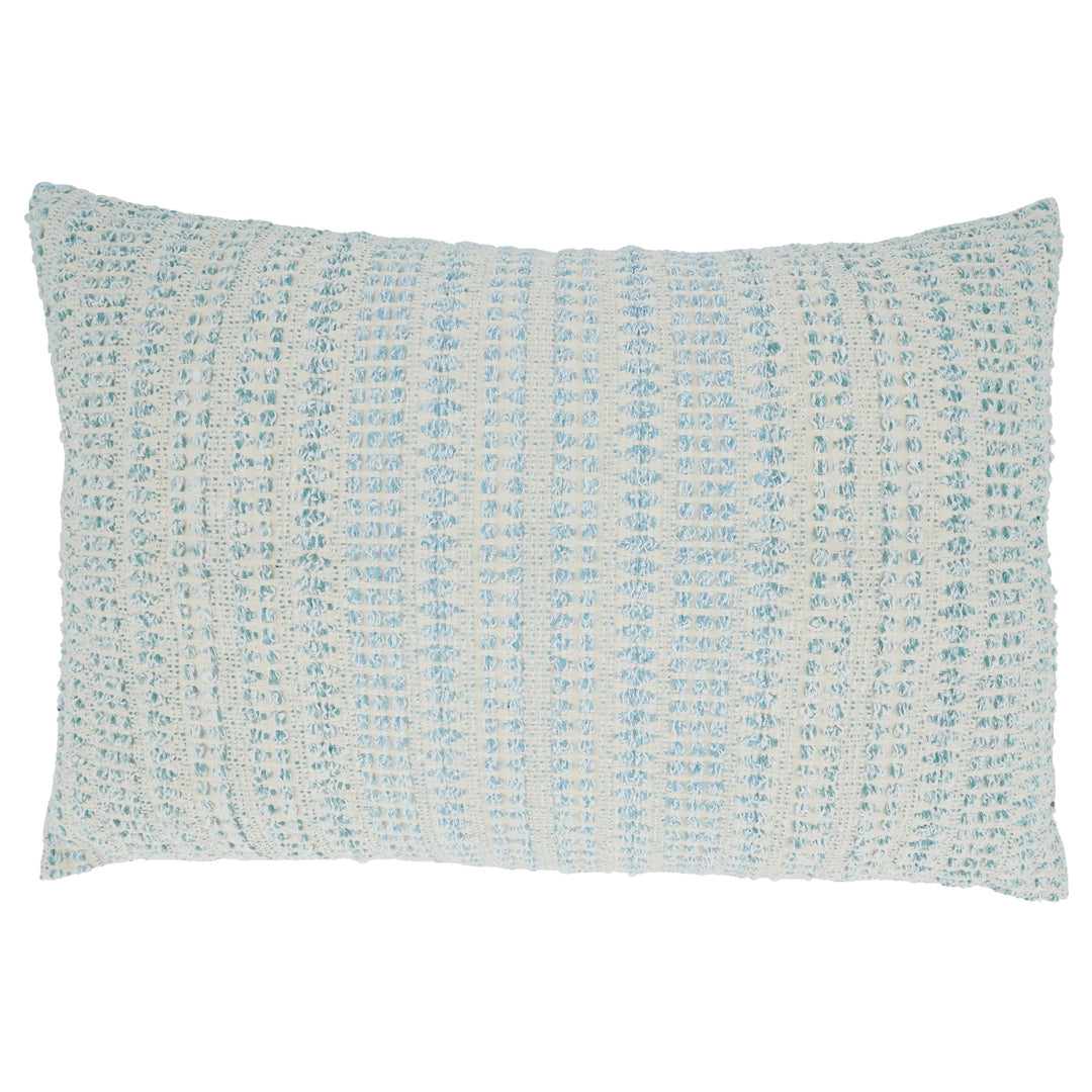 Woven Throw Pillow With Line Design: Blue / Down Filled / 16"x24"