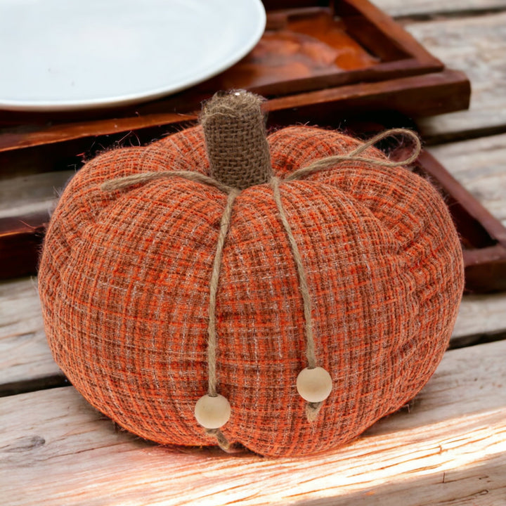 Burnt Orange Plaid Plush Pumpkin Fall