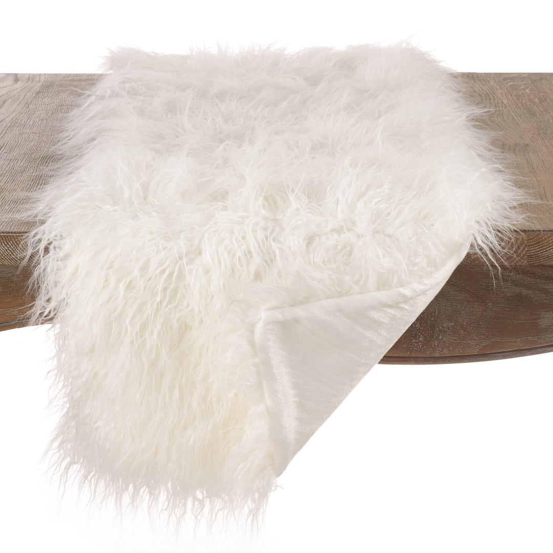 Faux Mongolian Fur Runner: Ivory 16"x72"