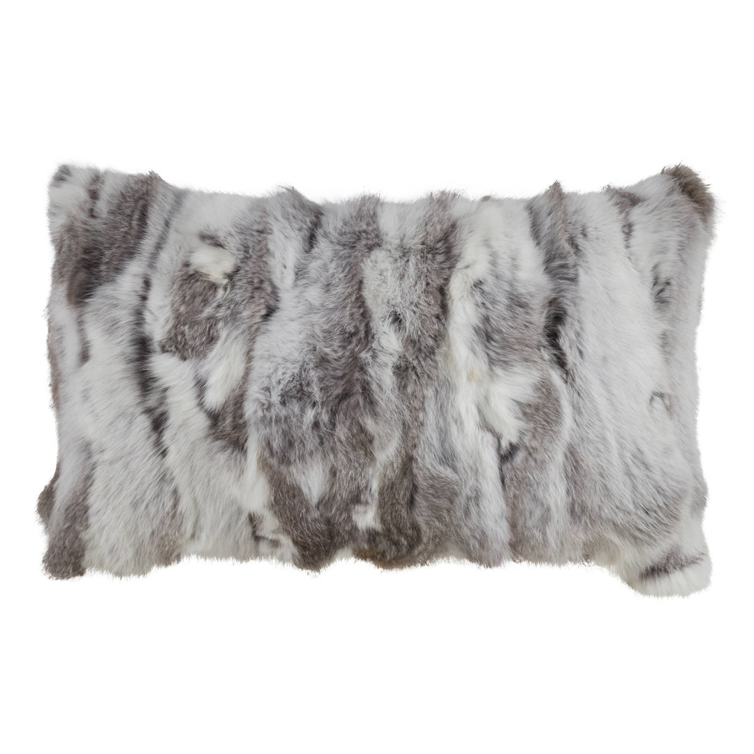 Rabbit Fur Pillow, Poly Filled: Grey, 12"x20"