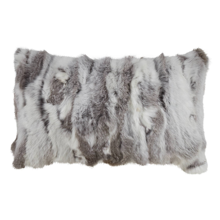 Rabbit Fur Pillow, Poly Filled: Grey, 12"x20"
