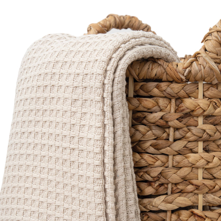 Luxury Waffle Weave Throw Blanket, Beige- 50x70