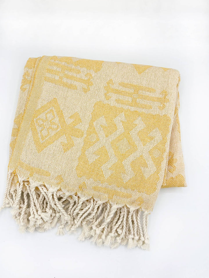 Mexican Blanket | Aztec Throw | Turkish Cotton Beach Towel: Aqua