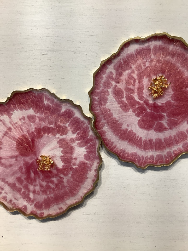 Set of 4 Round Geode Coasters: Rose