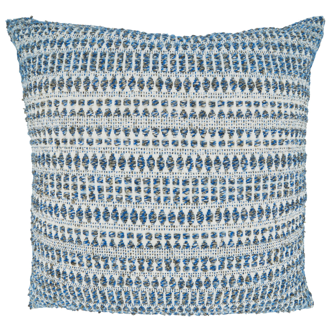 Woven Throw Pillow With Line Design: Blue / Down Filled / 16"x24"