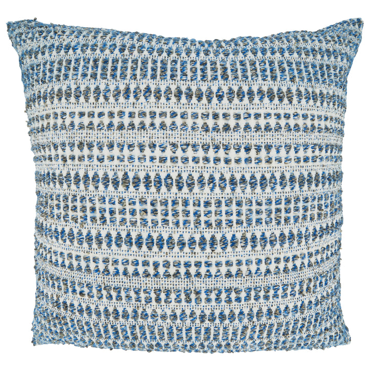 Woven Throw Pillow With Line Design: Blue / Down Filled / 16"x24"