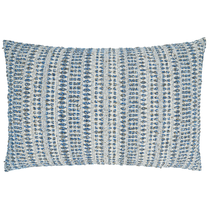 Woven Throw Pillow With Line Design: Blue / Down Filled / 16"x24"