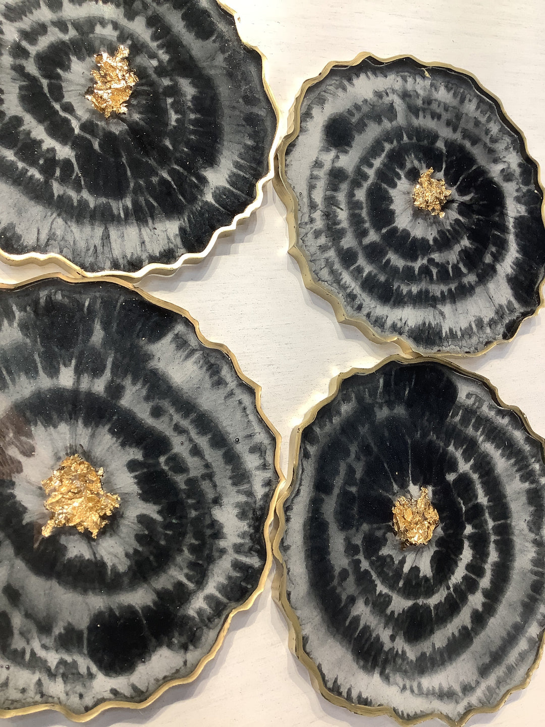 Set of 4 Round Geode Coasters: Black
