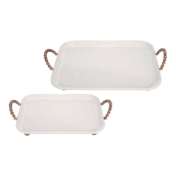 Set of 2 Wood Bead Handle Trays