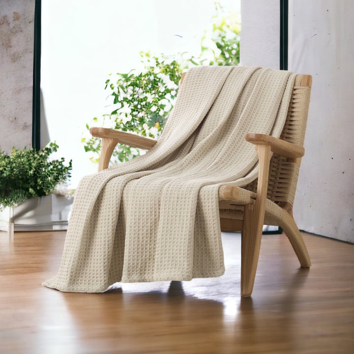 Luxury Waffle Weave Throw Blanket, Beige- 50x70