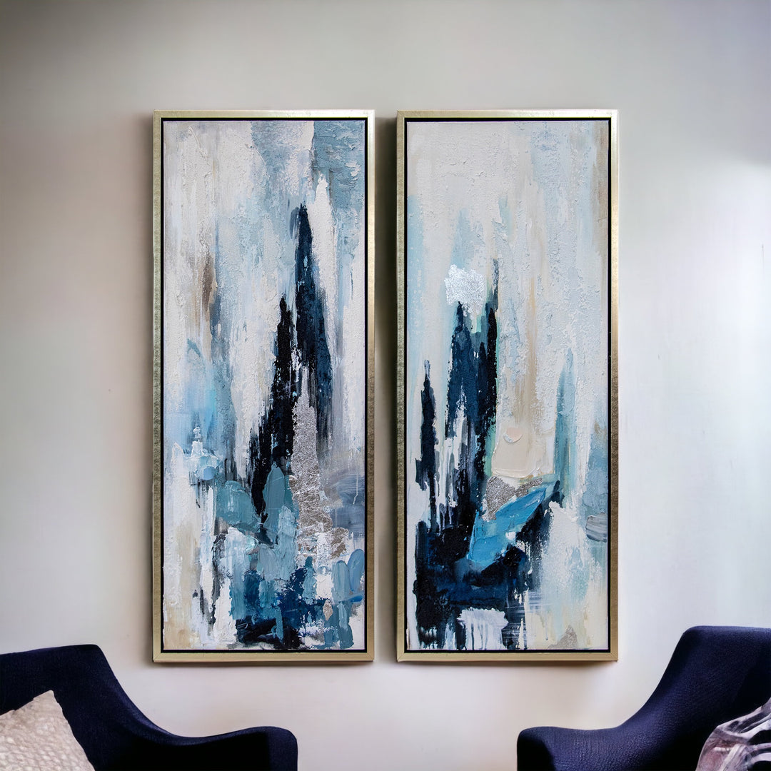 Sky Textured Abstract Wall Art -Ast 2 Hand Painted