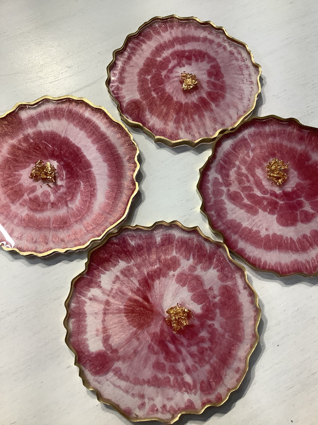 Set of 4 Round Geode Coasters: Rose