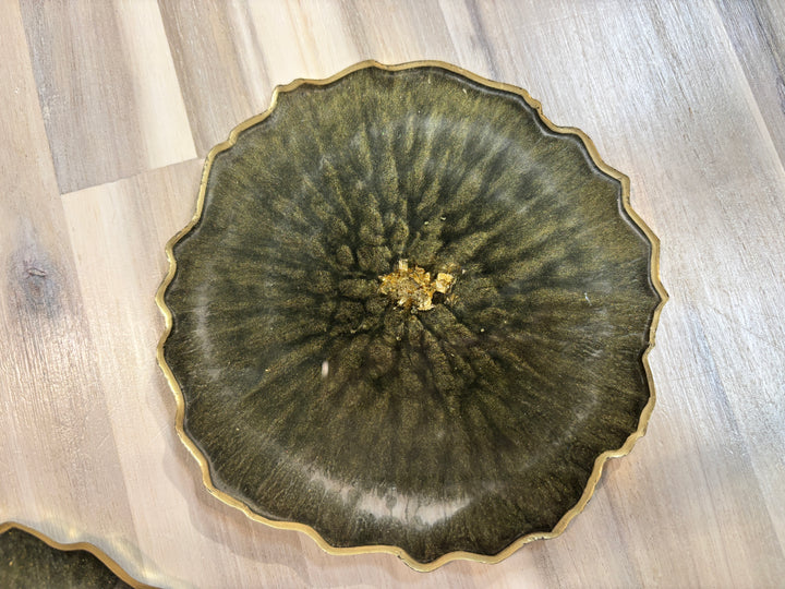 Set of 4 Round Geode Coasters: Olive Green