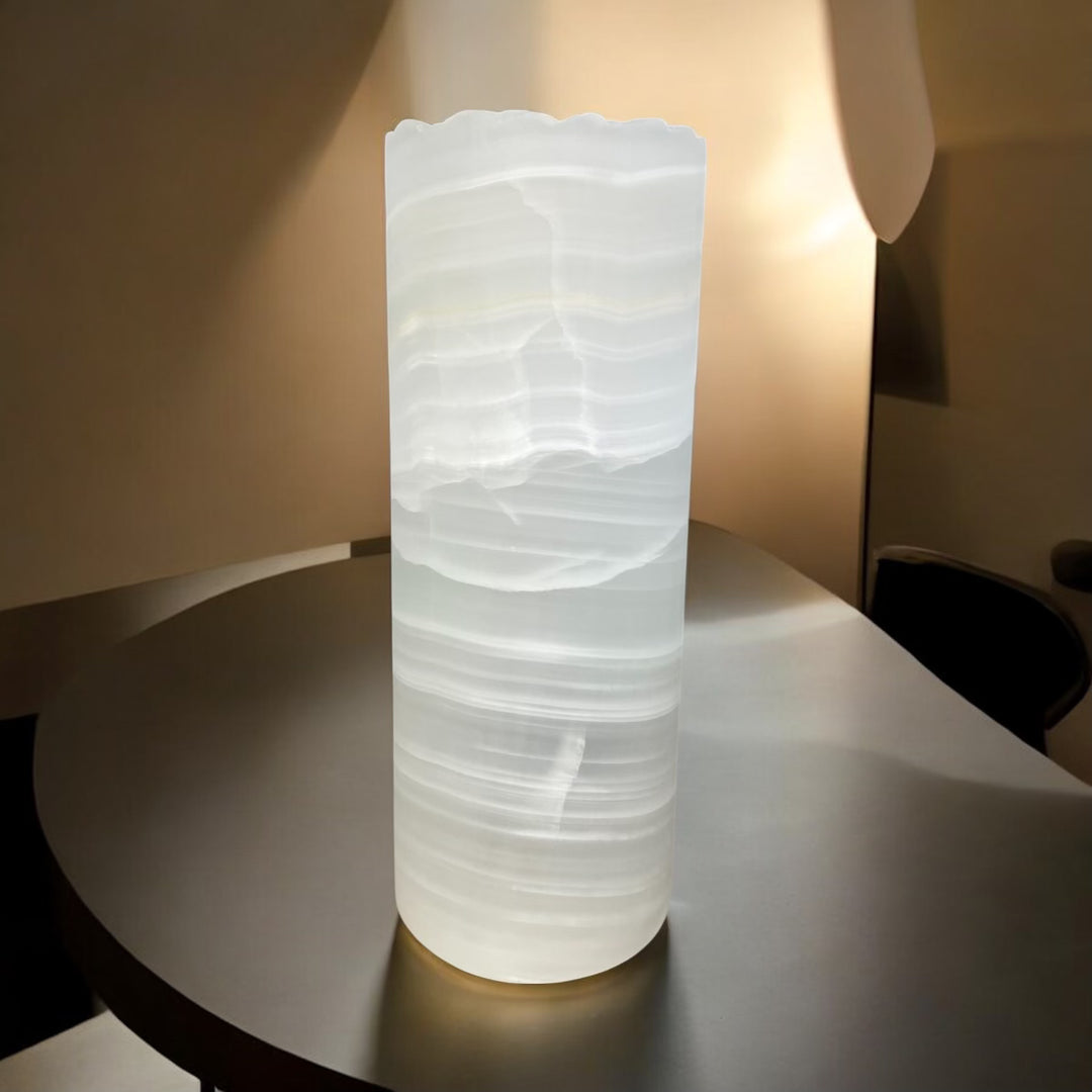 White Ice Onyx Lamp Live Edge 12"H x 4.5"W