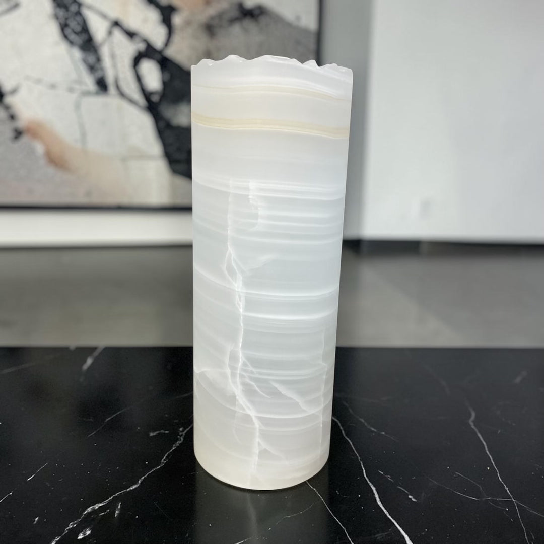 White Ice Onyx Lamp Live Edge 12"H x 4.5"W