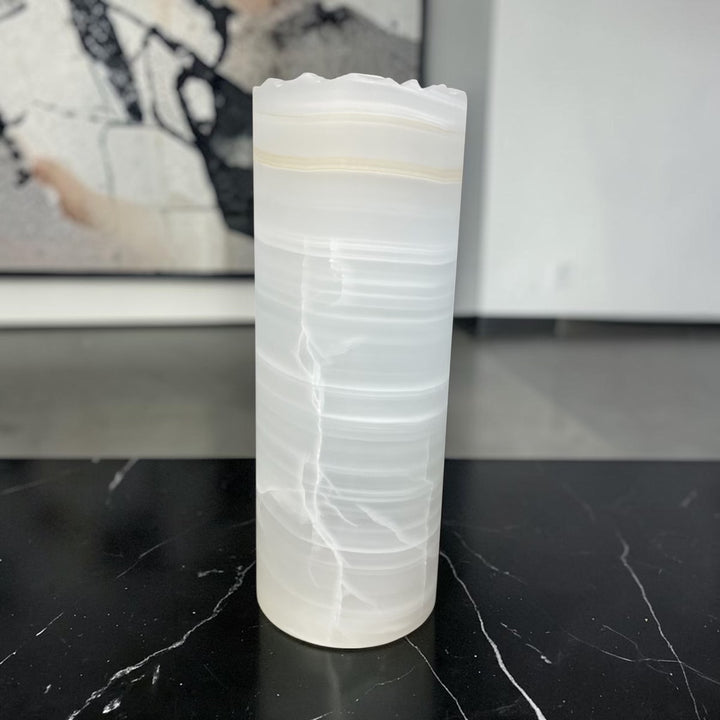 White Ice Onyx Lamp Live Edge 12"H x 4.5"W