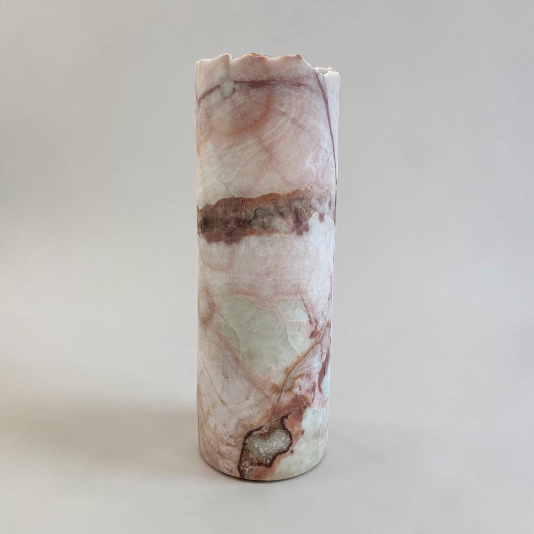 Dusty Rose Hand Carved Onyx Lamp 12”H x 4.5”W