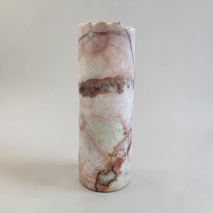 Dusty Rose Hand Carved Onyx Lamp 12”H x 4.5”W