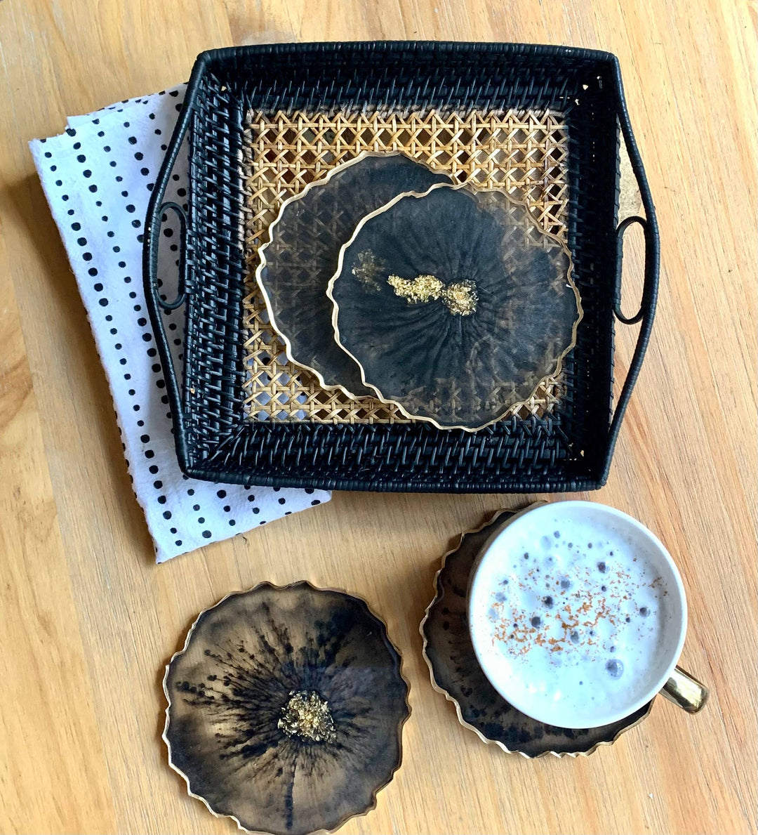 Set of 4 Round Geode Coasters: Black