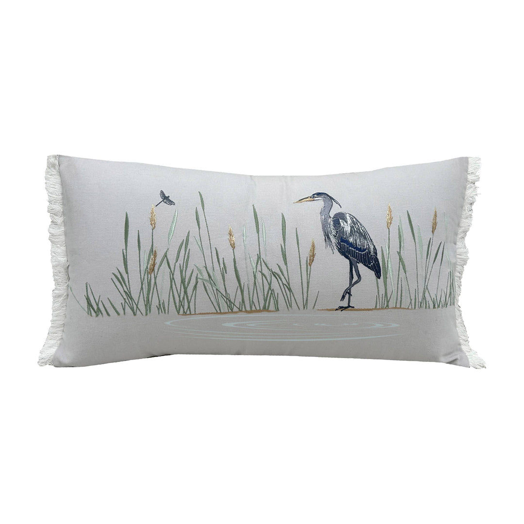 Blue Heron Embroidered Indoor Lumbar Pillow